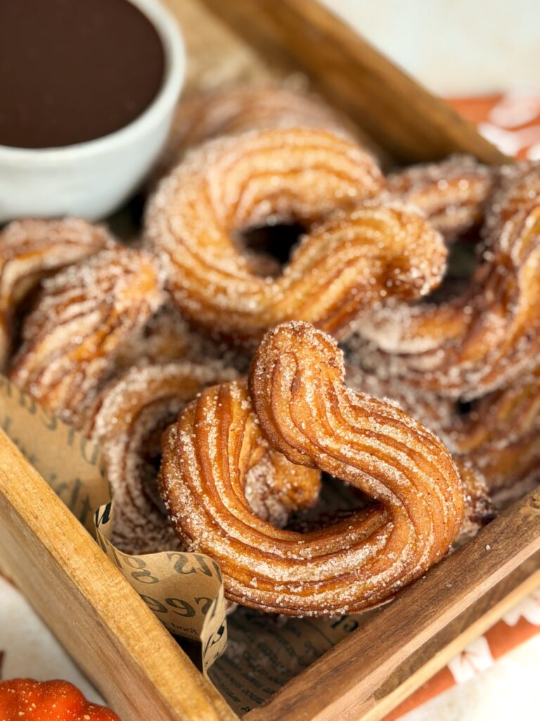 Pumpkin Shaped Churros with Chocolate Toffee Sauce