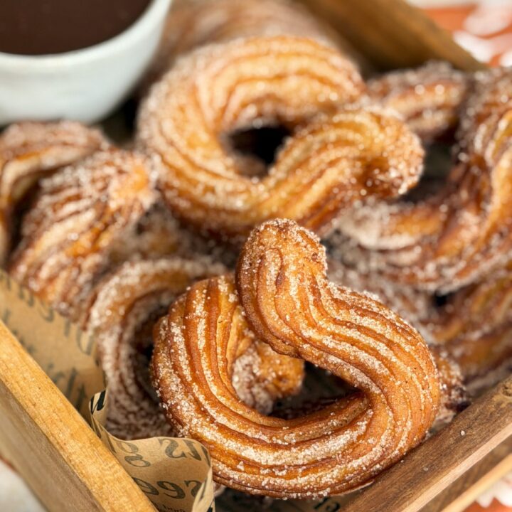 Pumpkin Shaped Churros with Chocolate Toffee Sauce